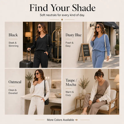 🌸 Effortless V-Neck Lounge Set – Wide Leg, Soft & Stylish