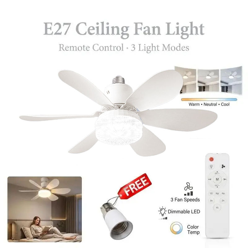 Modern Dimmable E27 LED Fan Light 