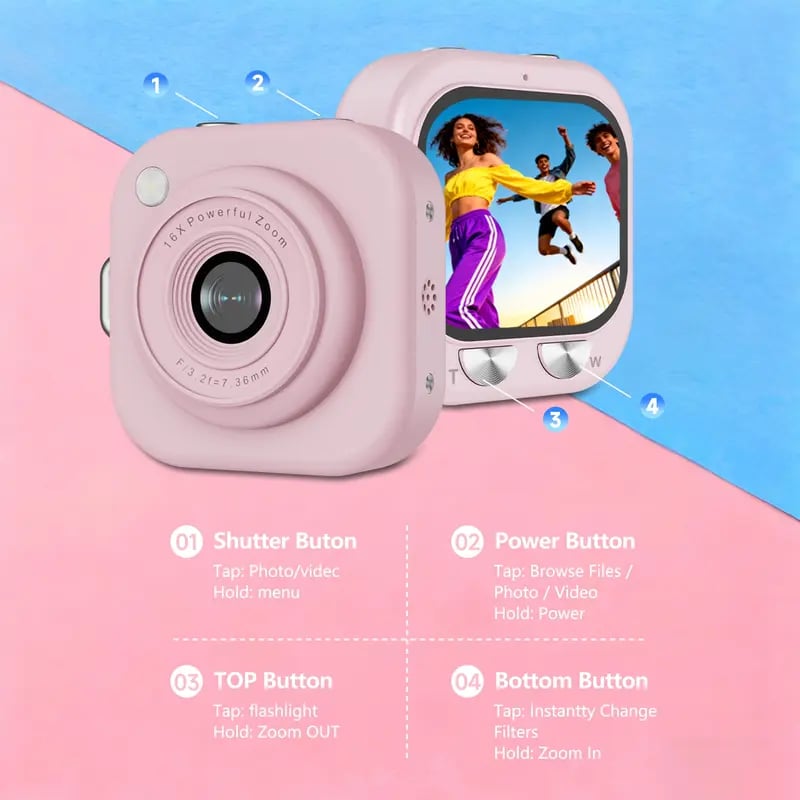 Mini Keychain Digital Camera, Y2K Pocket-Size Camera 2.5K HD with 64MP Lens