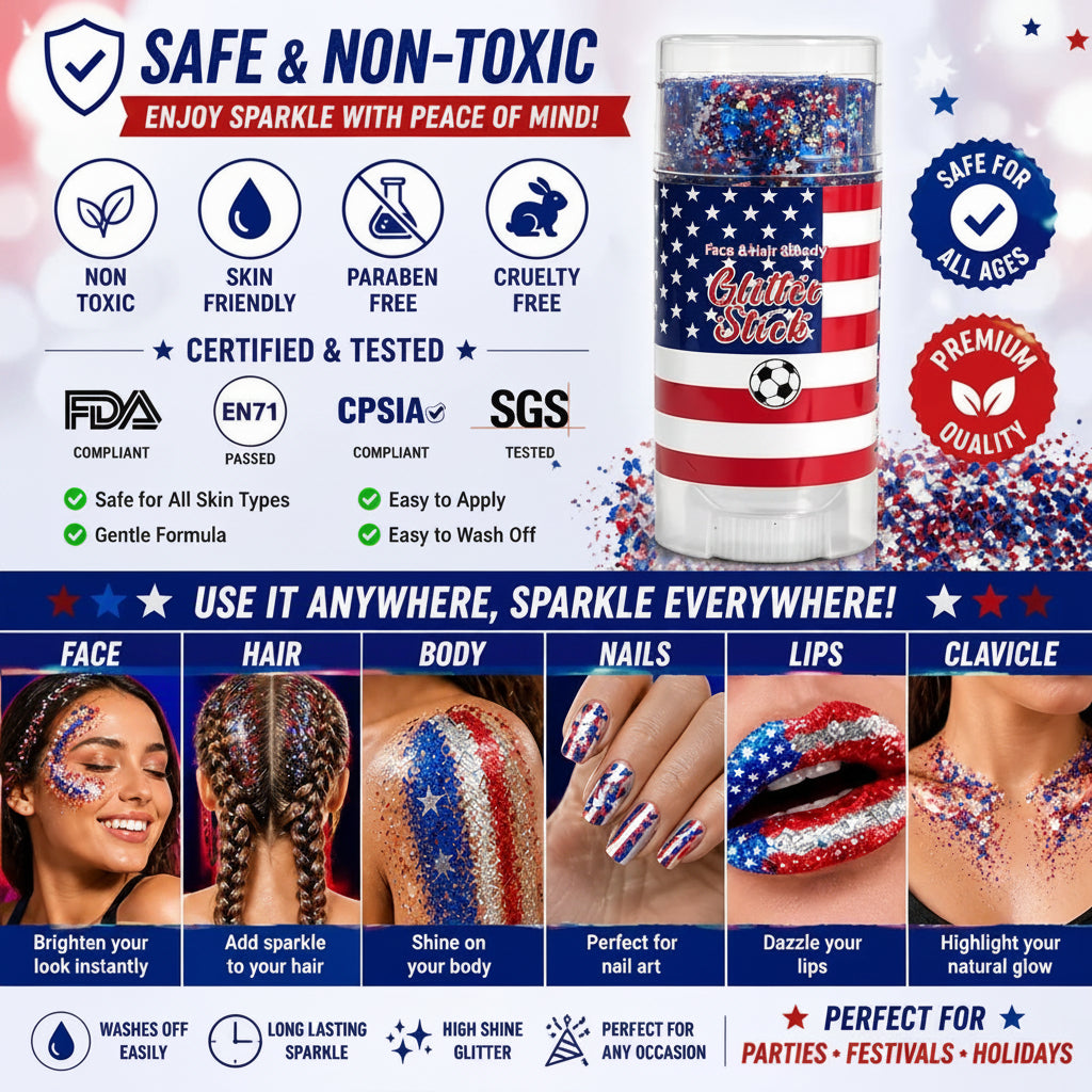🦅4th of July Glitter Stick✨🔔Red, White & Blue Body & Hair Sparkle