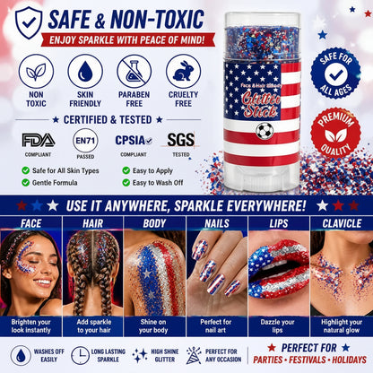 🦅4th of July Glitter Stick✨🔔Red, White & Blue Body & Hair Sparkle