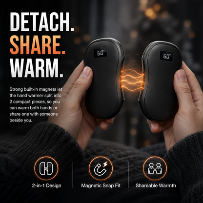 2-Pack Magnetic Hand Warmers – Rechargeable, LED Display, Power Bank for Winter Outdoor Use