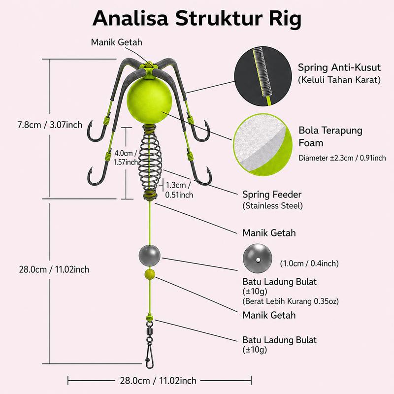 Carp & Catfish Bait Cage Rig – Anti-Snag Off-Bottom Design with Floating Hooks & Stable Weight 🎯
