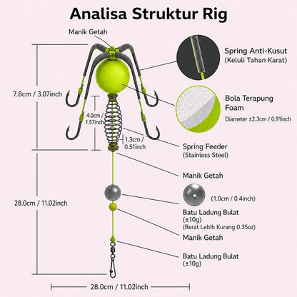 Carp & Catfish Bait Cage Rig – Anti-Snag Off-Bottom Design with Floating Hooks & Stable Weight 🎯