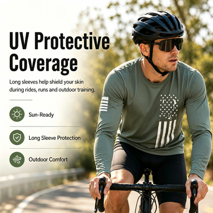 🌟 Men's UV Protective Long Sleeve Athletic Shirt – Lightweight Quick-Dry Activewear with Vintage Logo, Breathable Gym & Casual Tee