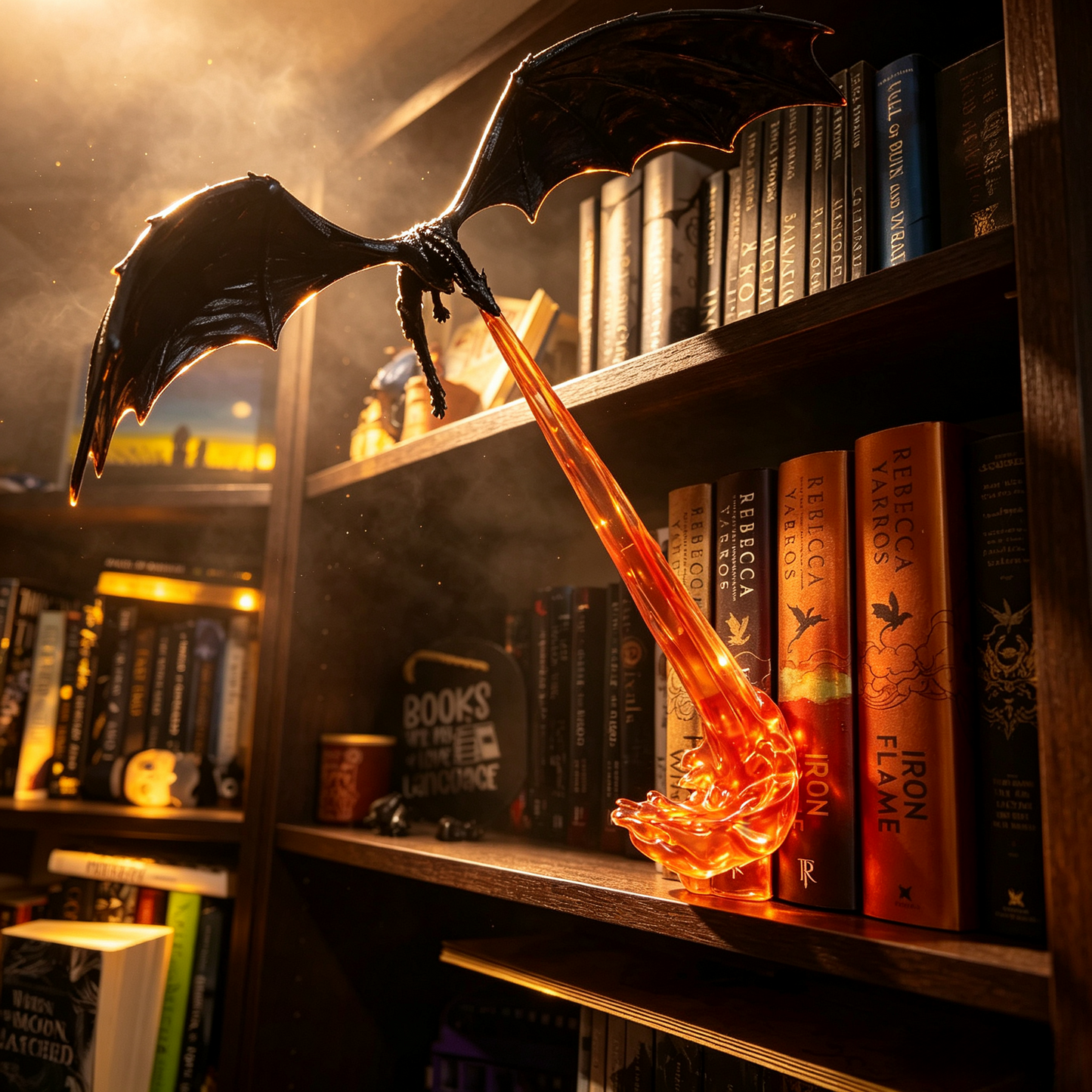 Fantasy Book Nook with Dragon Flame LED – Miniature Shelf Decor for Book Lovers 🐉✨