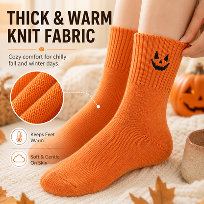 🧦 Unisex Halloween Embroidered Mid-Calf Socks Thick Knitted Cozy Warm Stockings 🎃