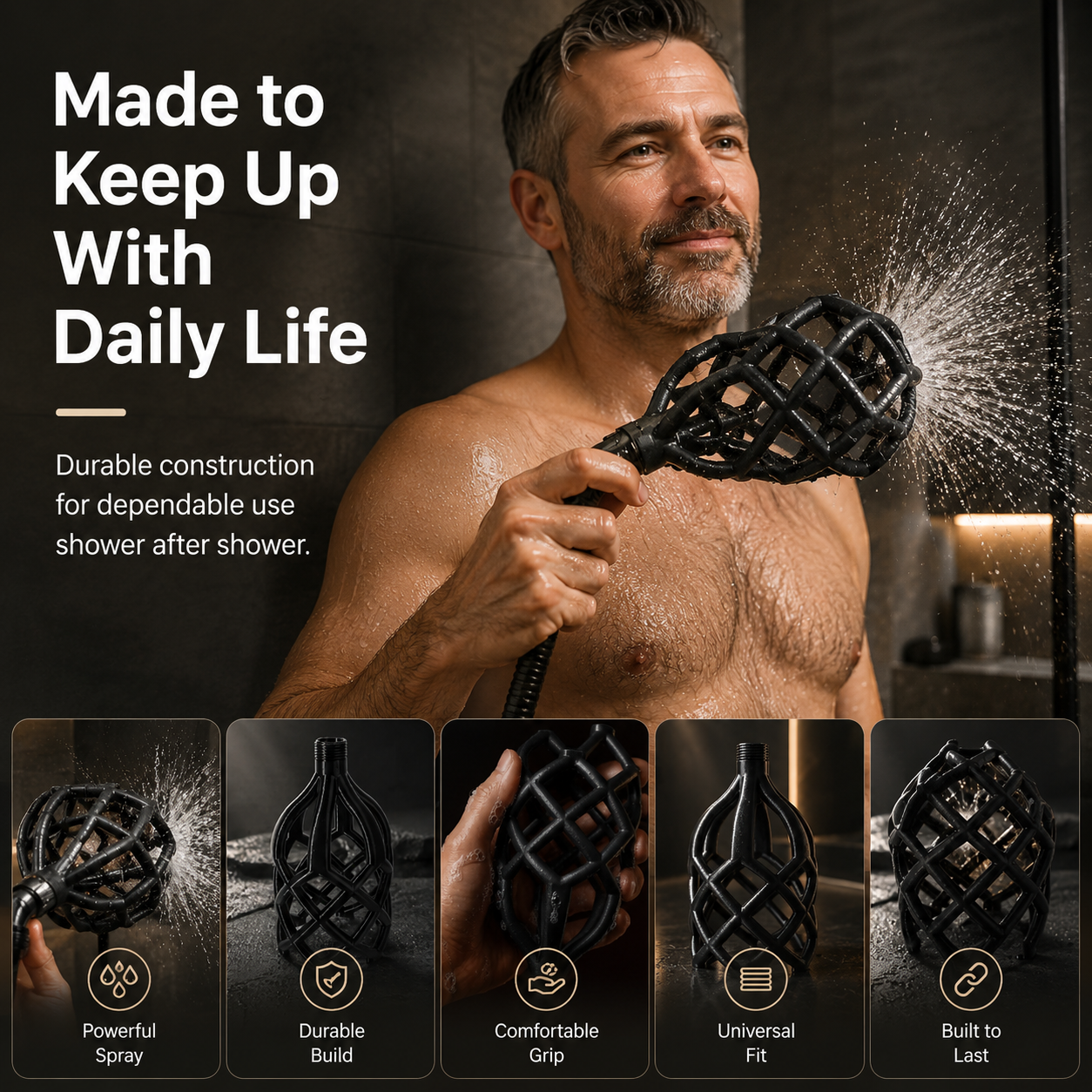 Upgraded Wide-Flow Shower Head – Modern 3D-Printed Design, 5-Second Easy Installation