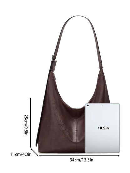 Women's PU Leather Shoulder Bag – Large-Capacity Crossbody Tote with Adjustable Strap, Zip Closure, Minimalist Everyday Style