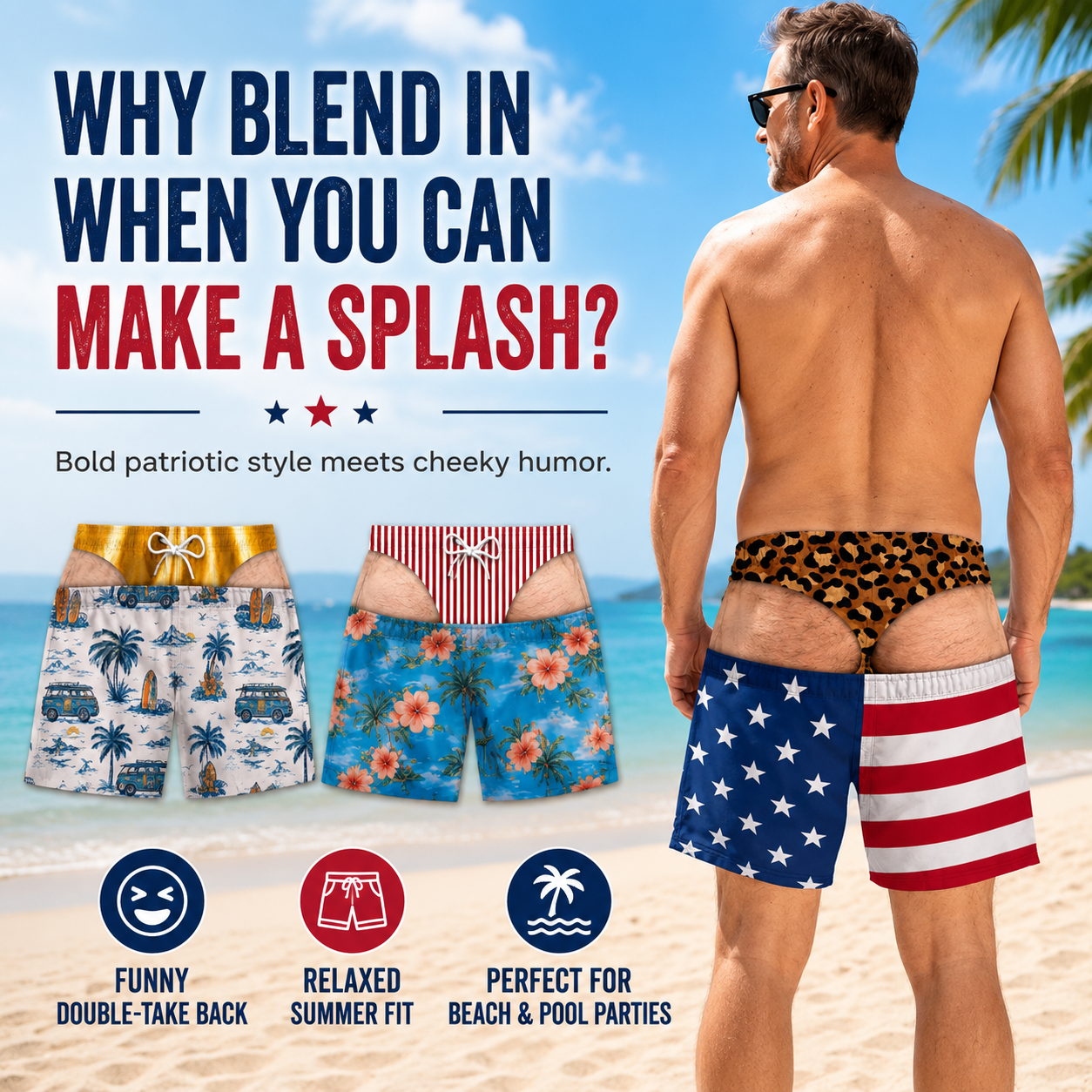 Funny Patriotic Men Swim Trunks - Personalized Birthday Gifts For Husband, Son, Grandson, Brother, Grandpa, Dad, Yourself - Warning Wide Load