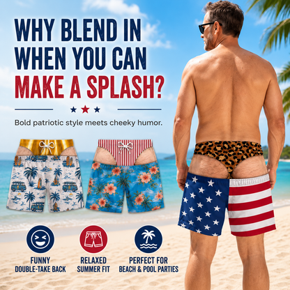 Funny Patriotic Men Swim Trunks - Personalized Birthday Gifts For Husband, Son, Grandson, Brother, Grandpa, Dad, Yourself - Warning Wide Load