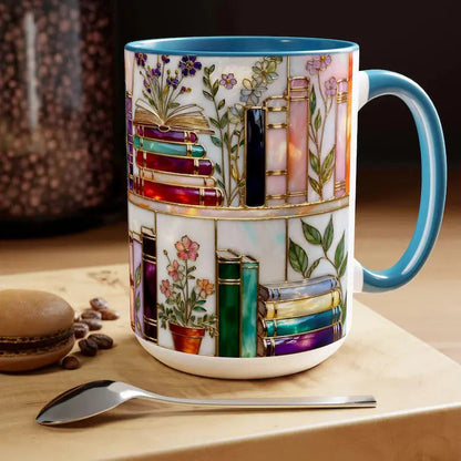 📚 Stained-Glass Floral Bookshelf Mug ✨ Book Lover Gift