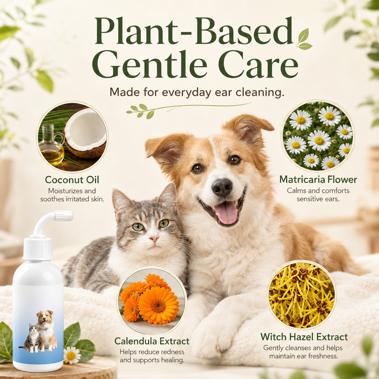 Gentle Pet Ear Cleaner Solution for Dogs & Cats
