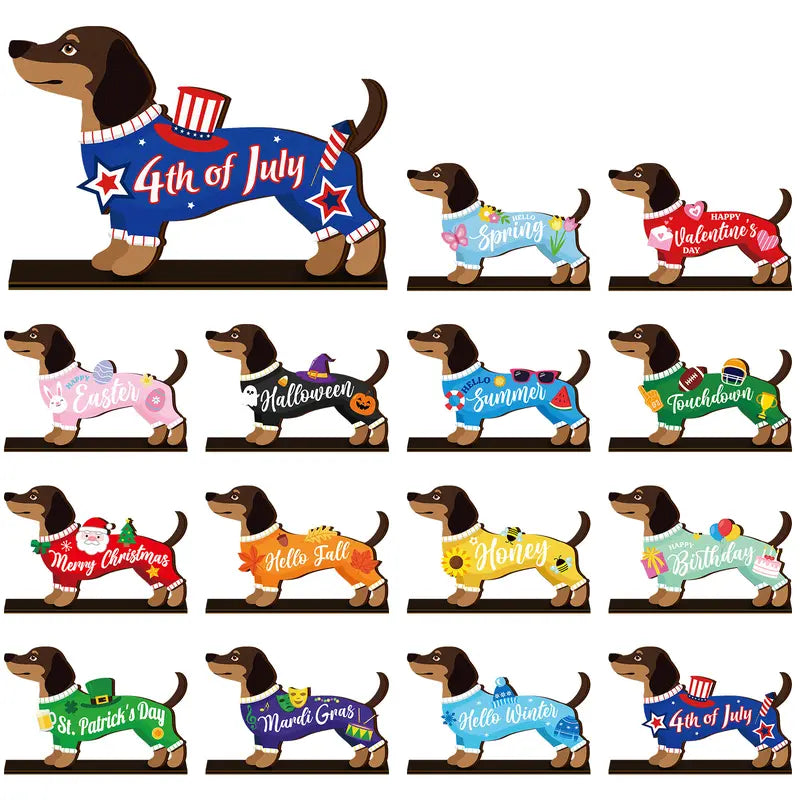 Cute Animal Wooden Sign – Interchangeable Seasonal Desk Decor with Magnetic Accessories