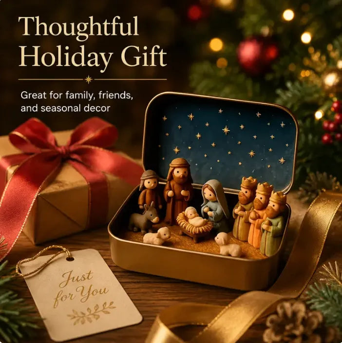 🔥Last Day 50% OFF - ✝️Religious Pocket-Size Mini Nativity Scene Set with Storage Box