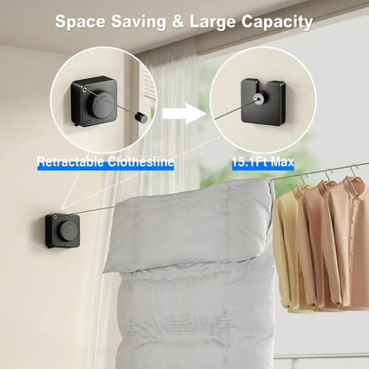 Wall Mount Invisible Stainless Steel Washing Line with Slow Retraction Design🏠