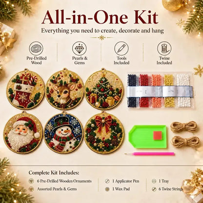 ⏳50% OFF – 🎄Beginner-Friendly Christmas Pearl & Gem Diamond Painting DIY Kit | 6 Festive Ornament Designs with Sparkling Pearls, Faceted Gems & 3D Layered Detail 💕