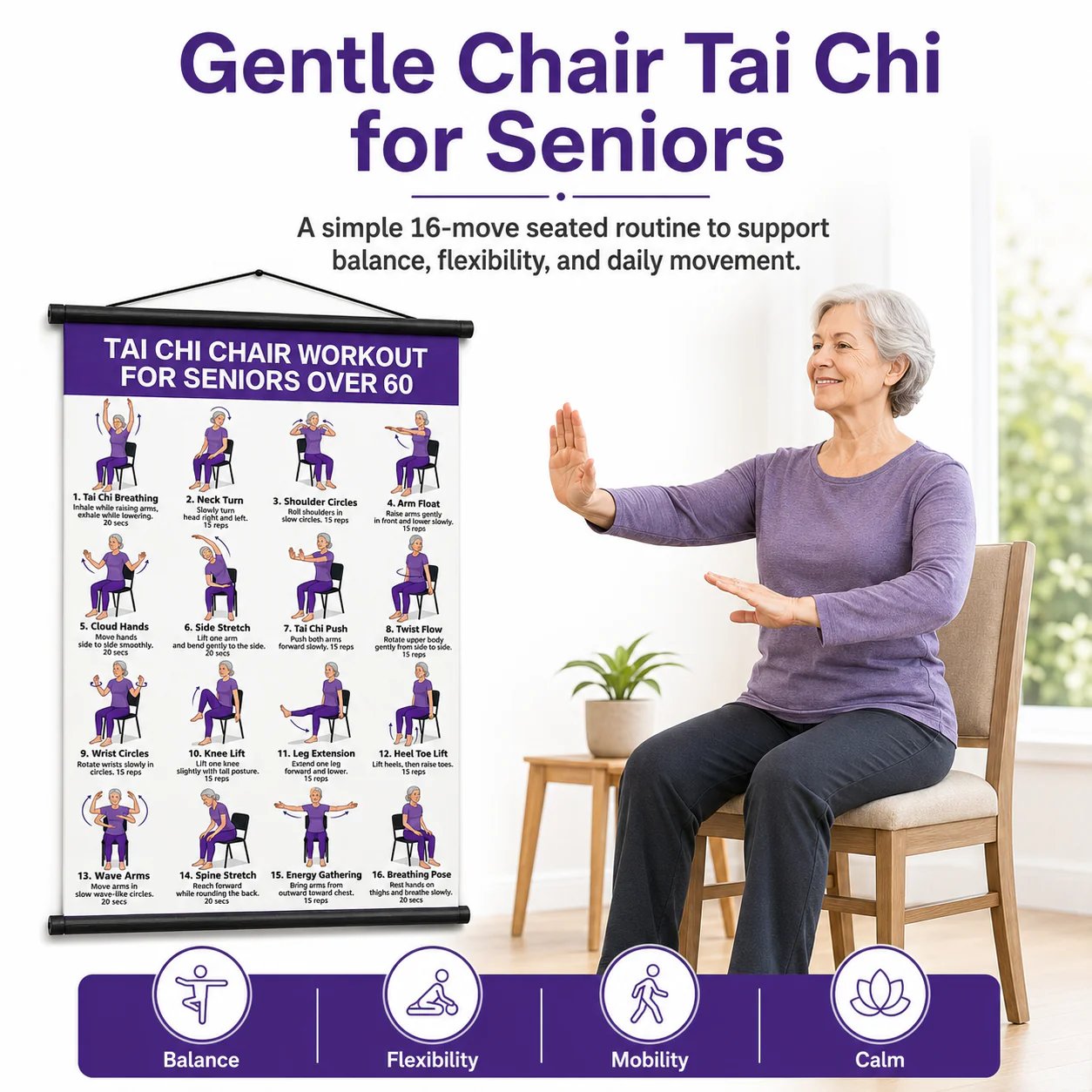 🔥LAST DAY 49% OFF🧘‍♀️☯Tai Chi Chair Workout Chart for Seniors (16 x 24 inches)