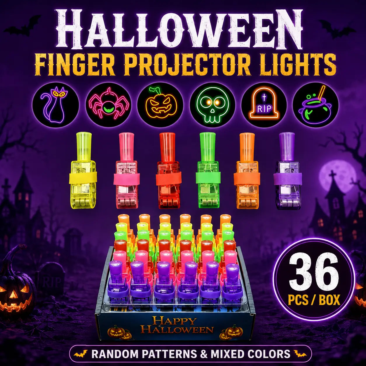 Halloween Finger Projector Rings – 36 PCS LED Light-Up Party Favors | Family Fun, Friend Gatherings & Trick-or-Treat