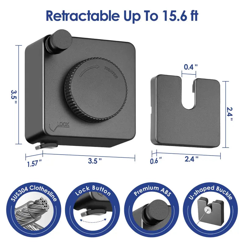 Wall Mount Invisible Stainless Steel Washing Line with Slow Retraction Design🏠
