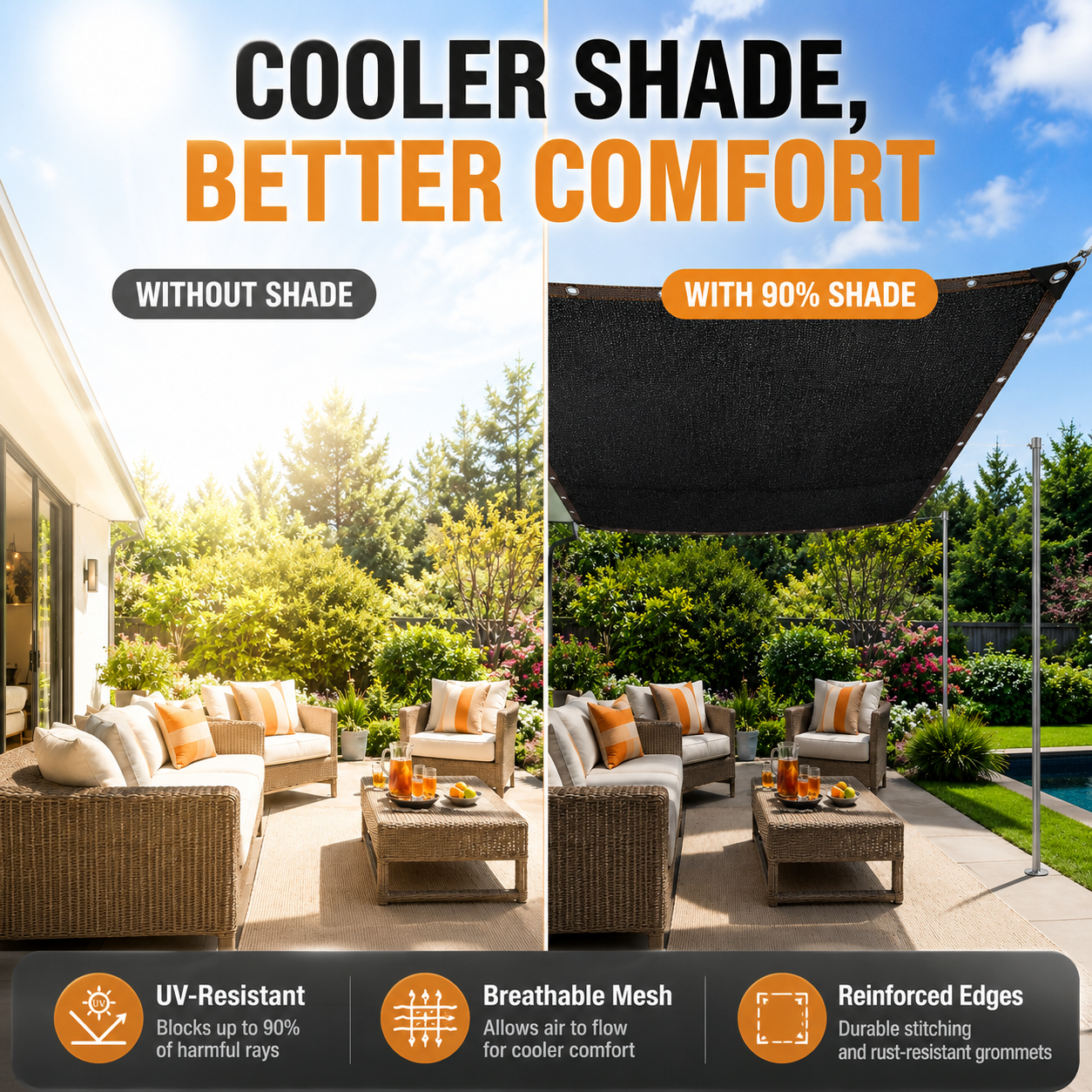🏕️10x13ft 90% Blackout Shade Tarp – UV Mesh w/ Rivets for Patio, Garden & Camping