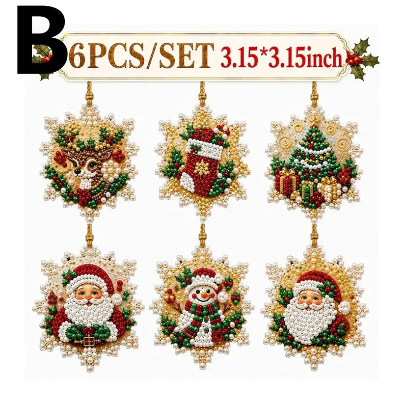 ⏳50% OFF – 🎄Beginner-Friendly Christmas Pearl & Gem Diamond Painting DIY Kit | 6 Festive Ornament Designs with Sparkling Pearls, Faceted Gems & 3D Layered Detail 💕