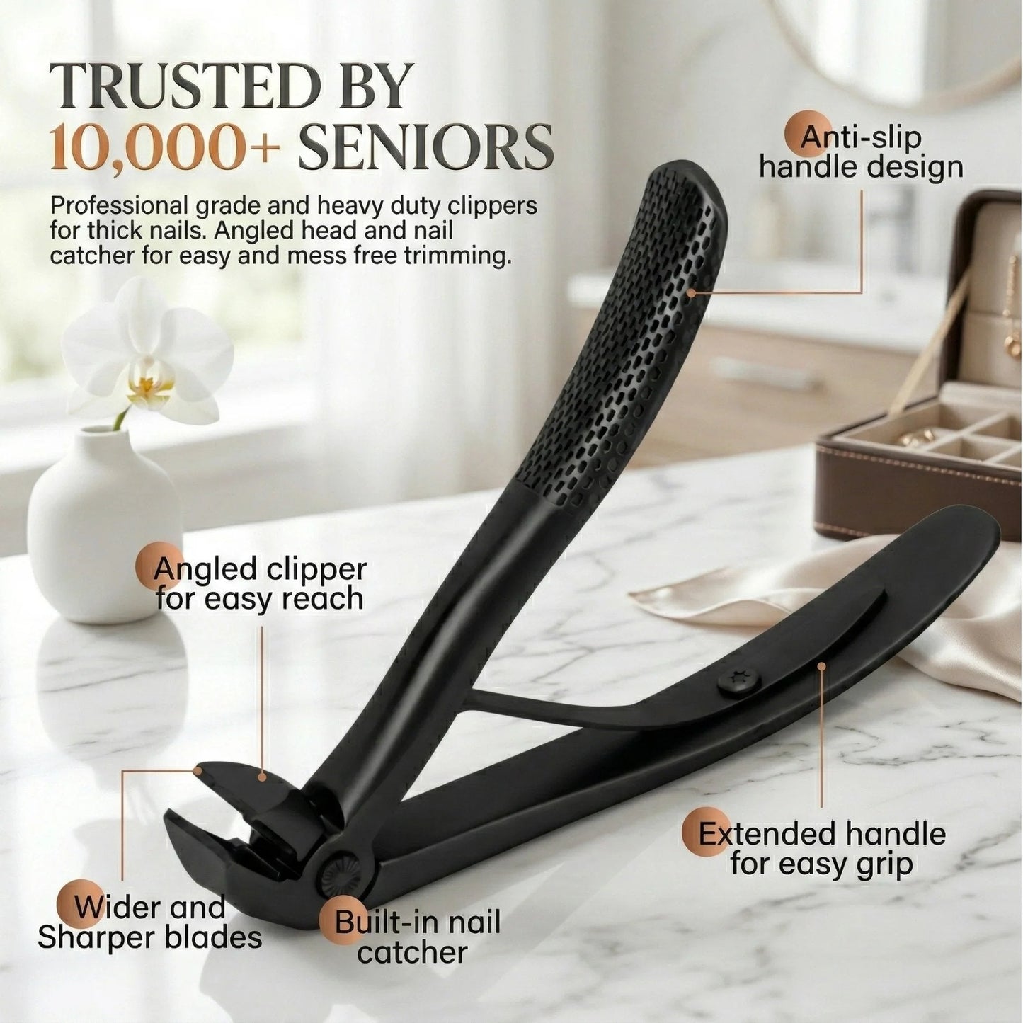 Nail Clipper for Seniors, Wide Jaw Long Handle Clipper for Thick Nails