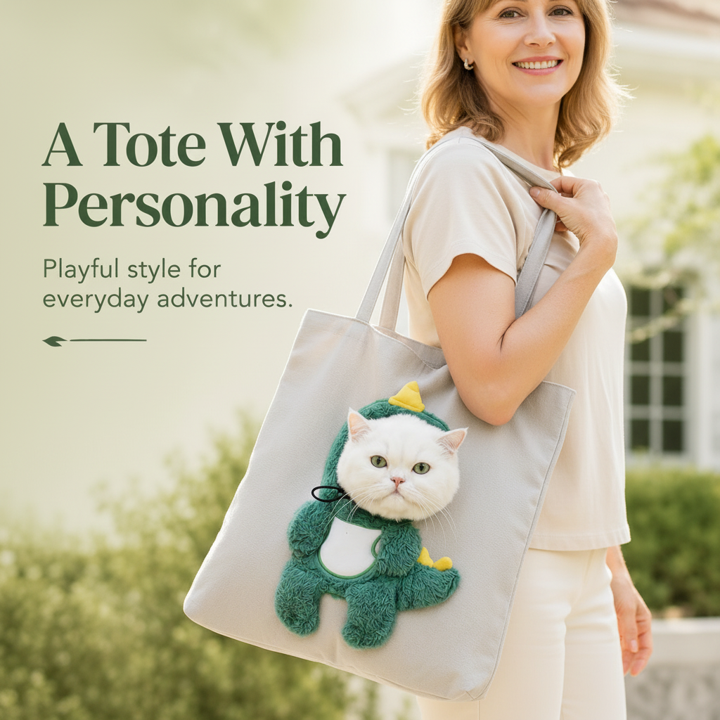 🐱 Cartoon Character Cat Carrier Tote – Face-Forward Shoulder Bag 📸