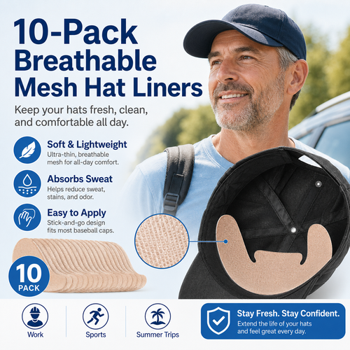 💦 Keep Sweat Off Your Favorite Hat – 10PCS Ultra-Breathable Mesh Cap Inserts, Soft, Lightweight & Easy to Apply 🧢