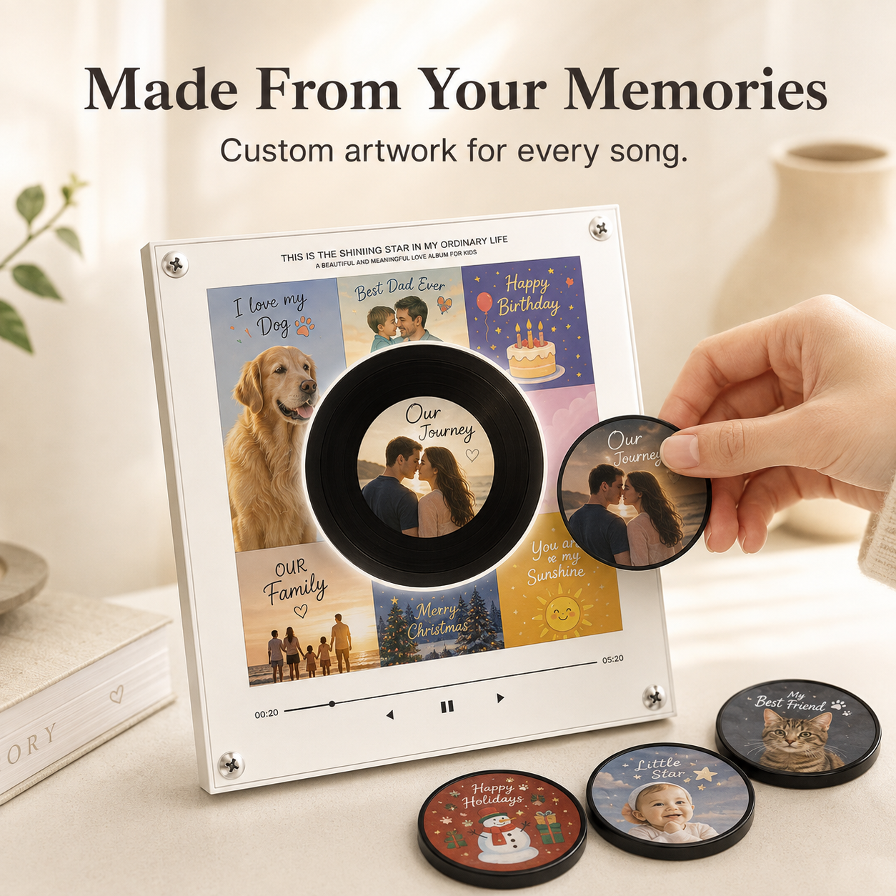 Magnetic NFC Acrylic Music Player with 9 Mini Vinyl Discs