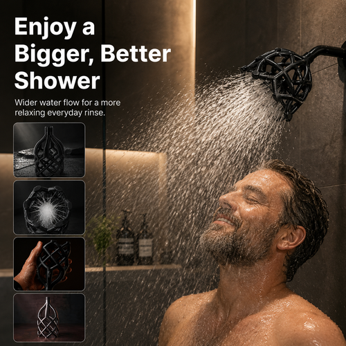 Upgraded Wide-Flow Shower Head – Modern 3D-Printed Design, 5-Second Easy Installation