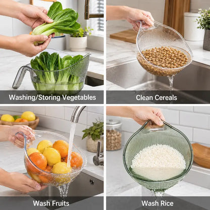 Multipurpose rice washing strainer bowl