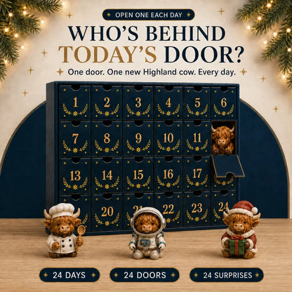 24 Days of Highland Cow Magic Advent Calendar – 24 Collectible Christmas Highland Cow Surprises