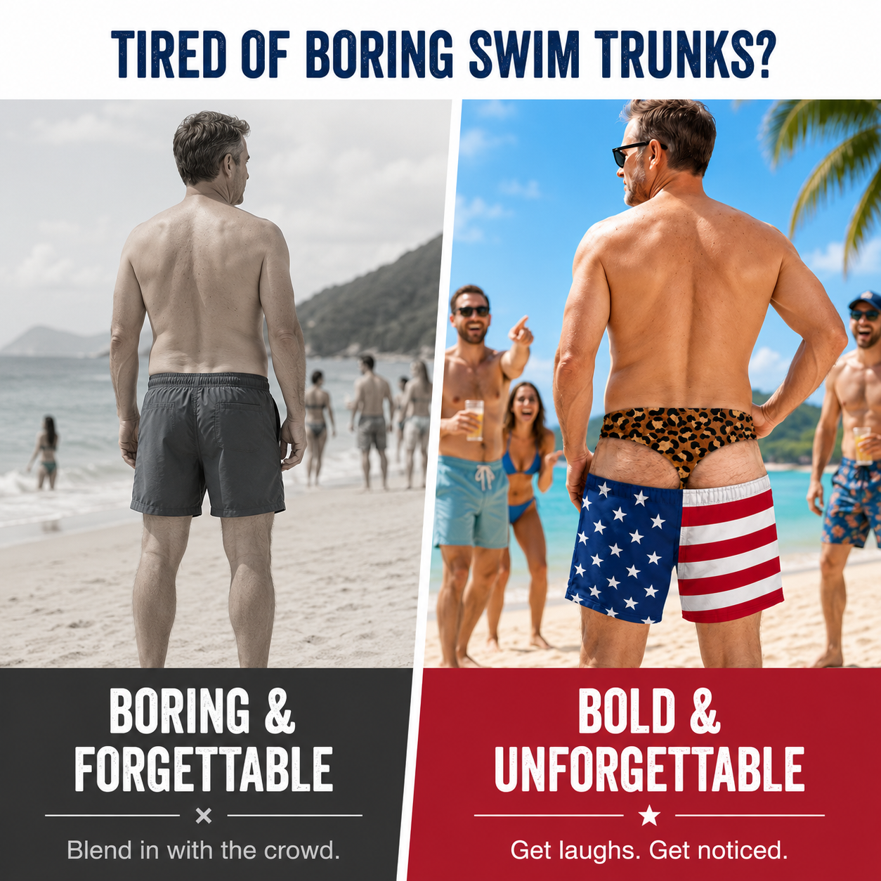 Funny Patriotic Men Swim Trunks - Personalized Birthday Gifts For Husband, Son, Grandson, Brother, Grandpa, Dad, Yourself - Warning Wide Load