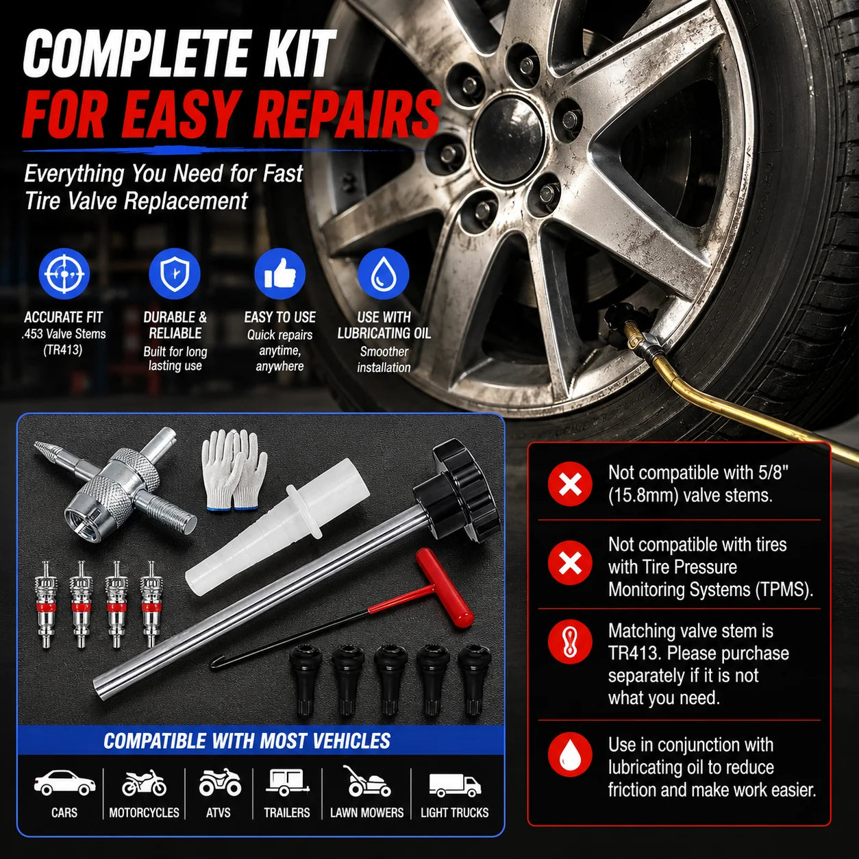 🚗 No More Slow Leaks – Tire Valve Repair Tool Kit for Quick DIY Replacement
