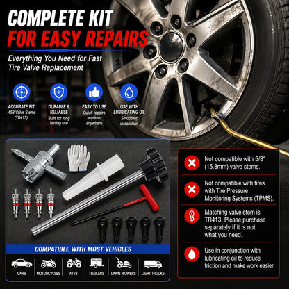 🚗 No More Slow Leaks – Tire Valve Repair Tool Kit for Quick DIY Replacement