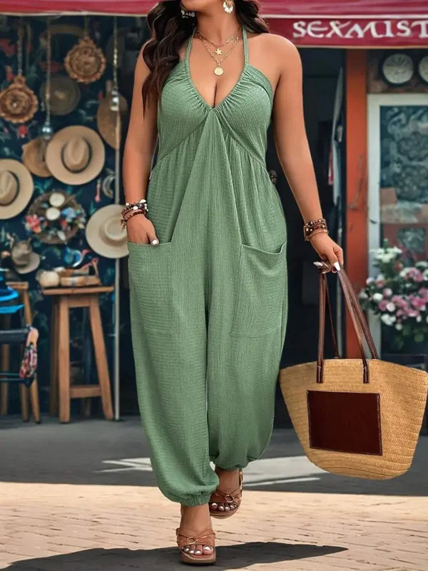 Plain Utility Jumpsuit with Pockets