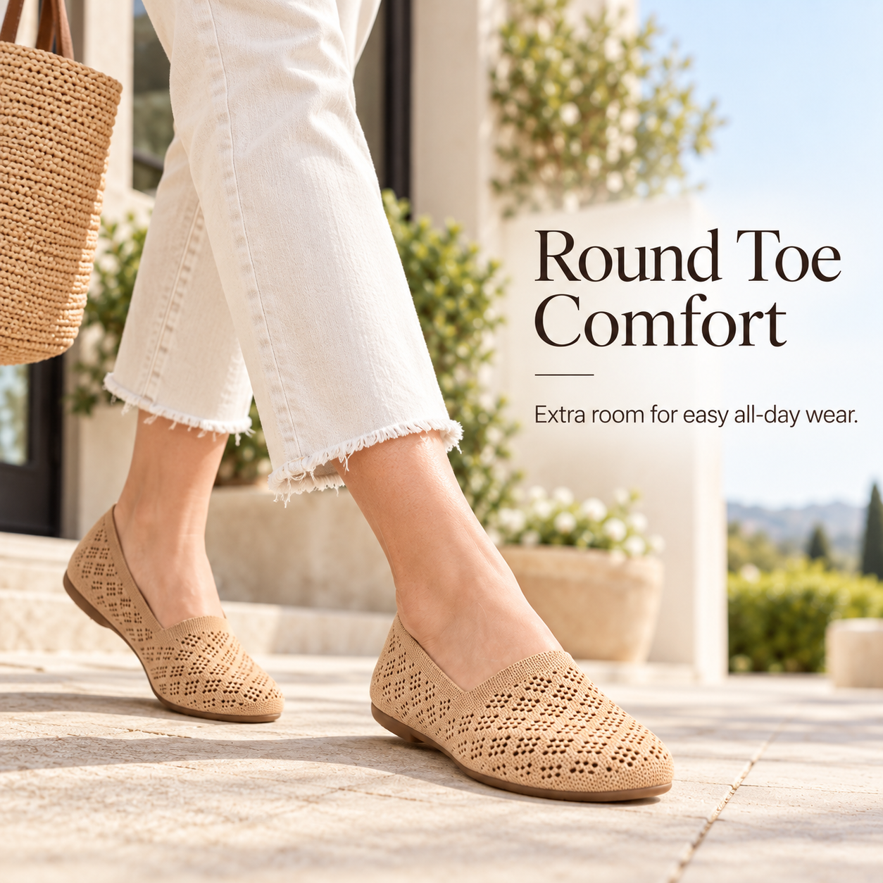 Women's Hollow-Out Knit Sneakers – Round Toe Wide Flat, Breathable Textile Upper, Rubber Sole, All-Season Casual Shoes