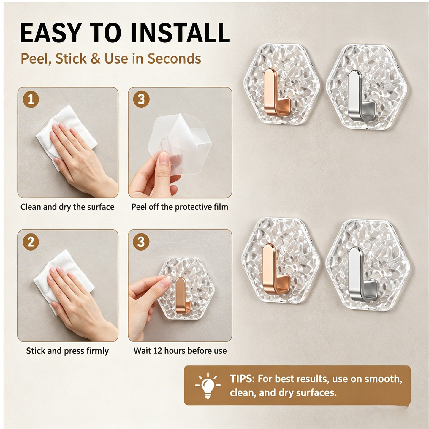🔥Hot Sale | 10PCS Modern Hexagon Adhesive Hooks