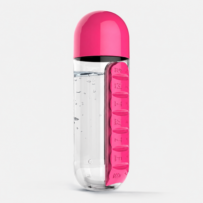 2-in-1 Water Bottle with 7-Day Pill Organizer – 20oz Portable Daily Supplement Bottle