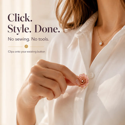Rhinestone Camellia Button Covers – Snap-On Sparkle for Every Blouse