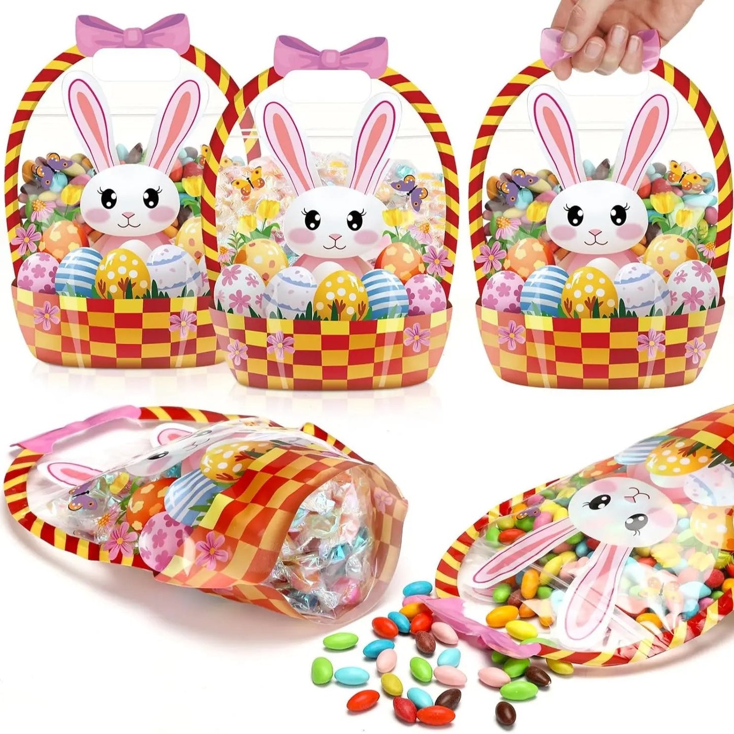 🎃25/50 PCS Halloween Goodie Bags with Handles, Pumpkin Specter Candy Gift Bags, Transparent Trick or Treat Party Favor Bags