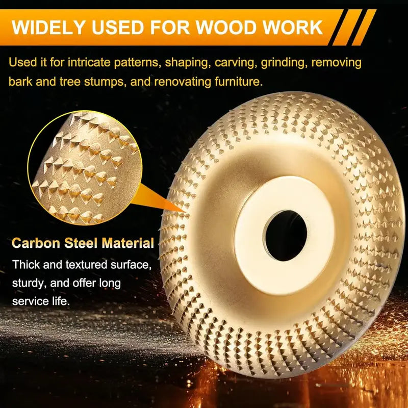 3-Piece Wood Carving Disc Set for Angle Grinder | Flat, Curved & Beveled | Carbon Steel