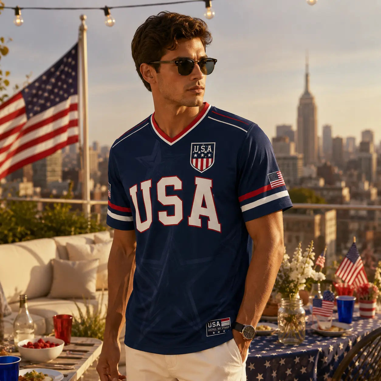 🇺🇸 USA Liberty Soccer Jersey – Patriotic American Flag V-Neck Football Shirt