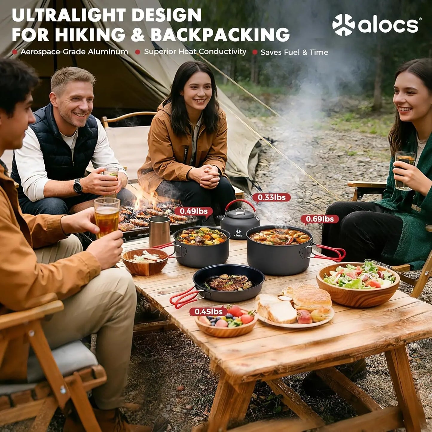 🔥HOT SALE 49% OFF🍳2026 Pro Outdoor Camping Cookware: 3-in-1 Ultra-Light Pots, Pans & Kettle Set! 🏕️🛒