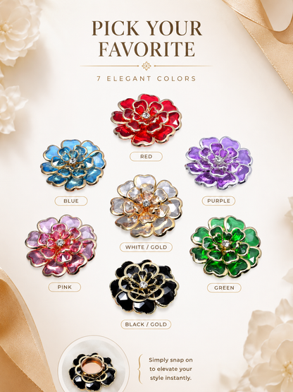 Rhinestone Camellia Button Covers – Snap-On Sparkle for Every Blouse