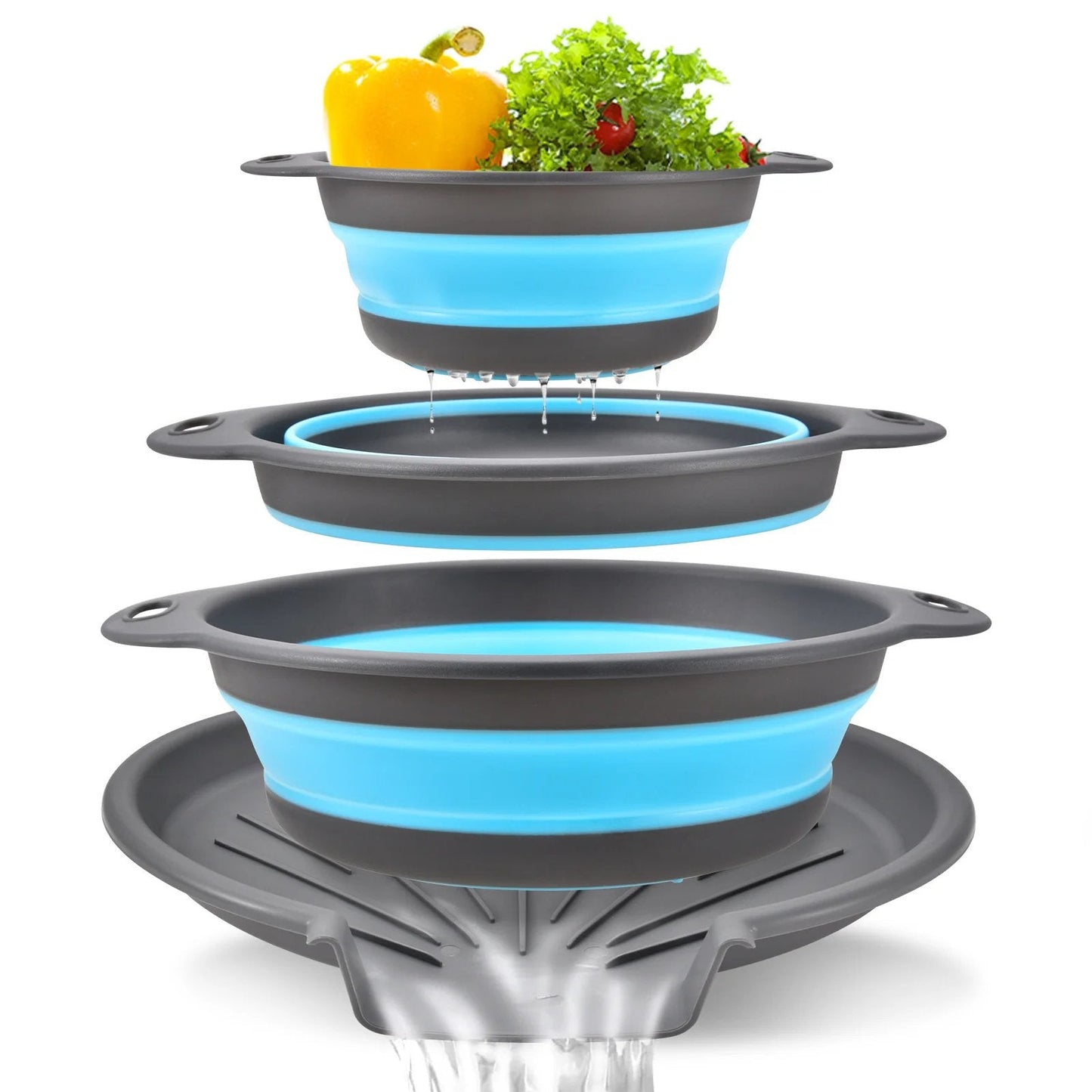 🥗 3-Piece Collapsible Colander Set – Space-Saving Strainers with Draining Base