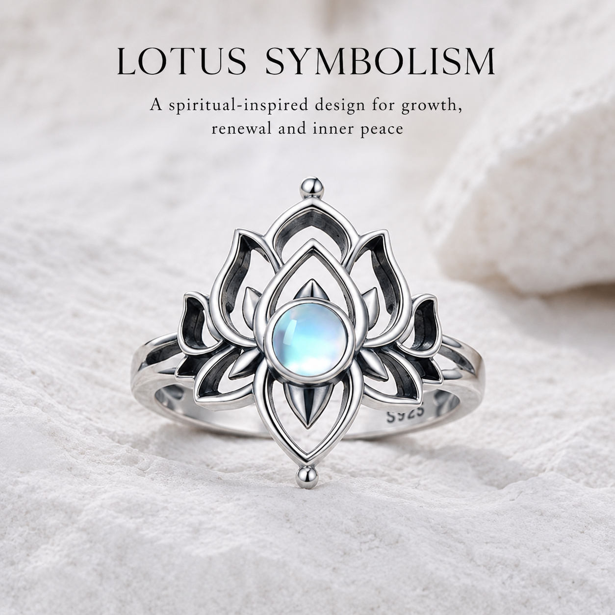 925 Steling Silver Moonstone Lotus Ring