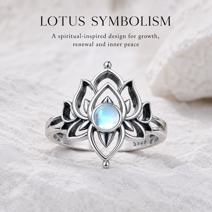 925 Steling Silver Moonstone Lotus Ring