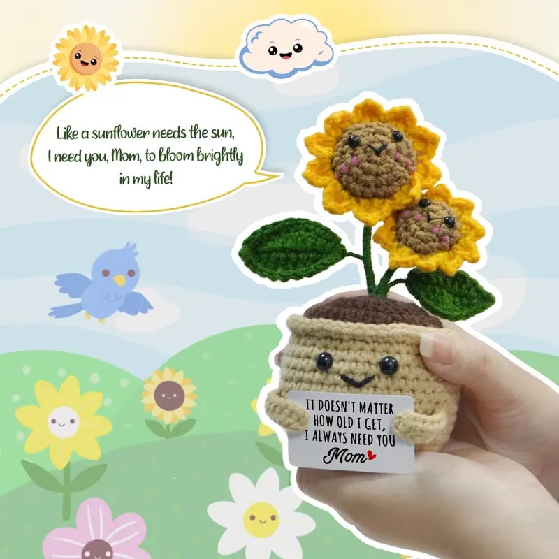 🌻 Mini Handmade Crochet Sunflower – Mother’s Day Gift with Message Card 💖